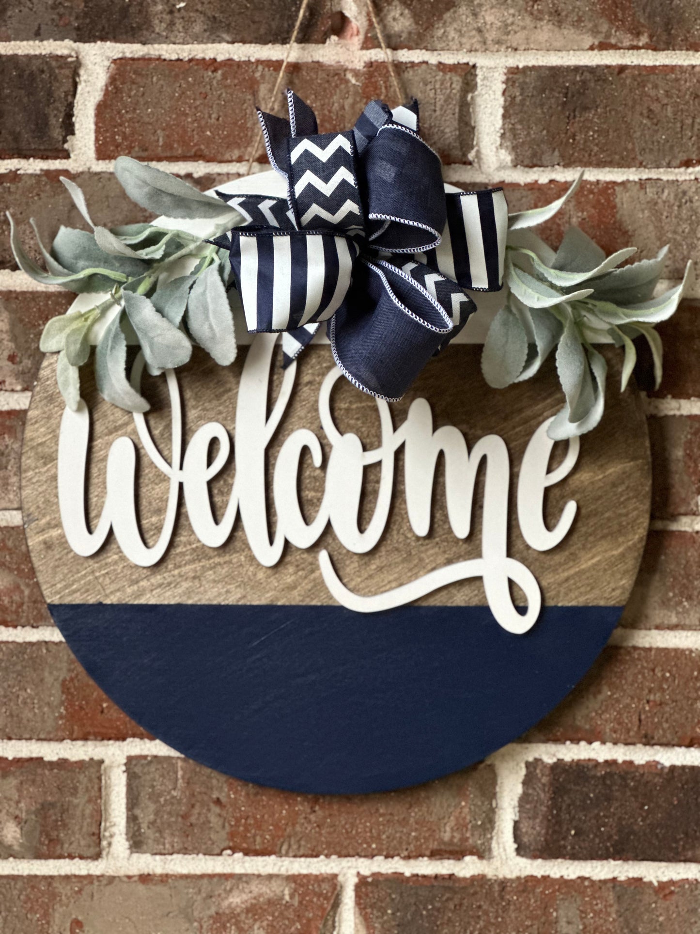 Welcome tri colored navy Door Hanger