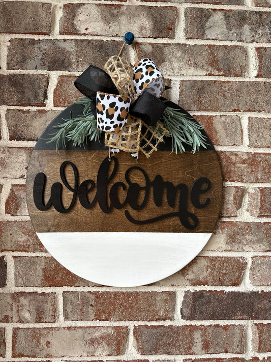 Welcome Tri colored black Door Hanger